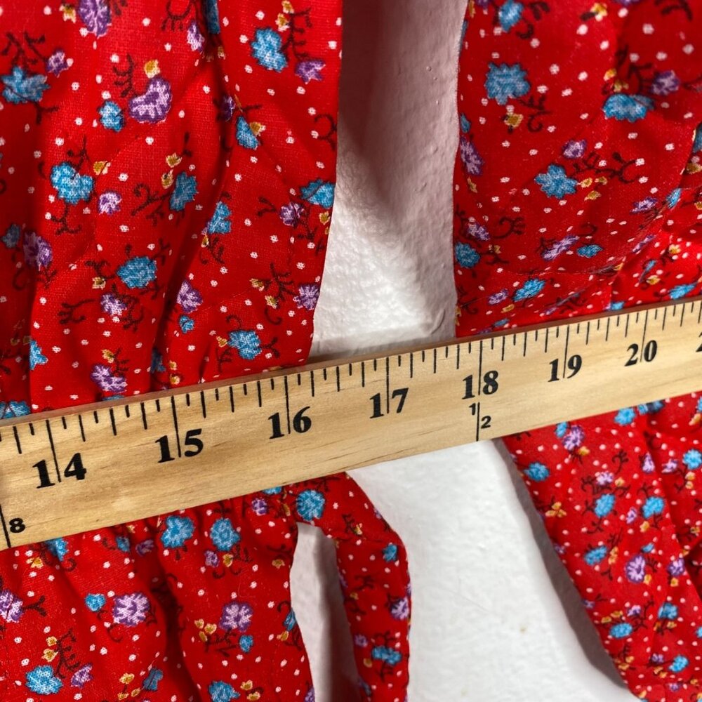 Vintage Wiman Red Floral Quilted Jumpsuit Sz Small Cottage Pajama Tie Waist 80s - Picture 14 of 15